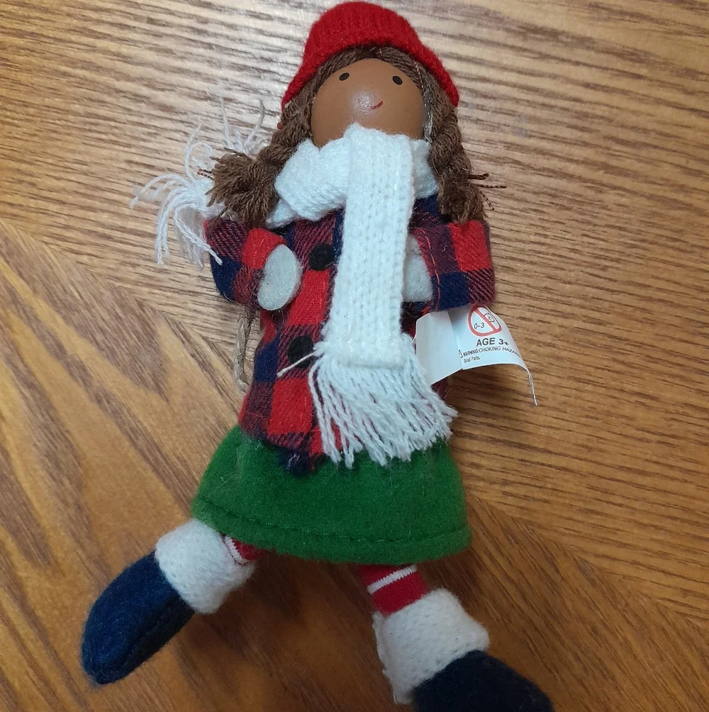 Christmas Wooden Doll Ornament On A Sleigh Size:5